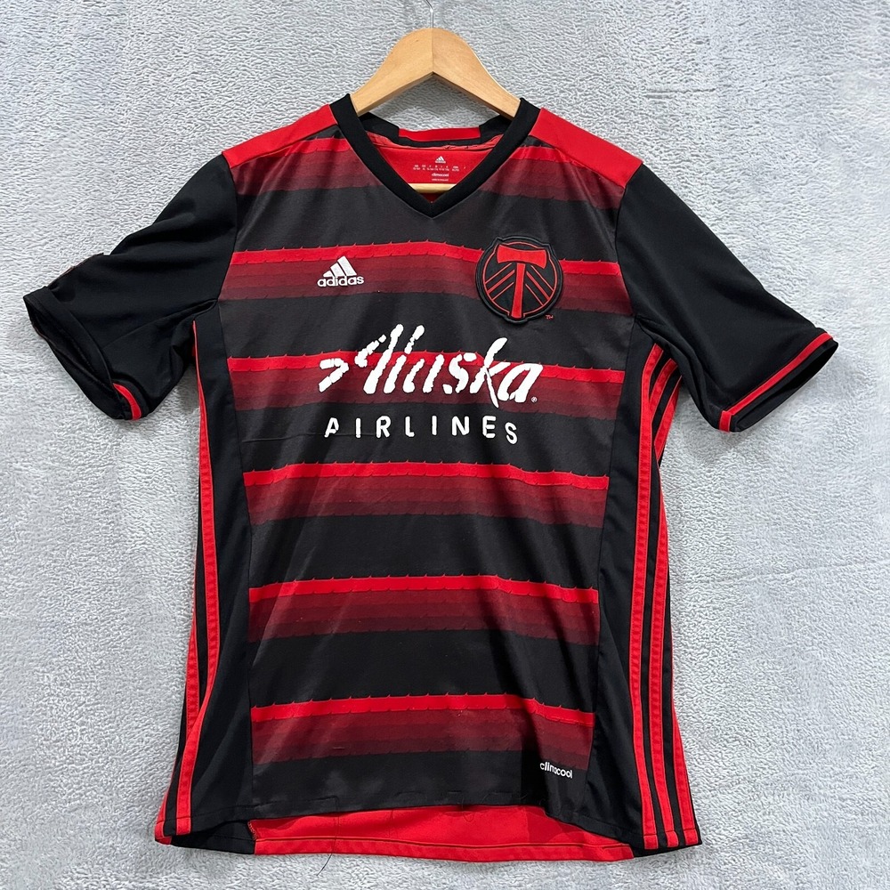 Portland Timbers Jersey Boys XL Adidas Climacool Red Black 2016 2017 MLS